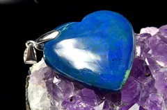 【１点物】シルバー925◇高発色 アズライト(藍銅鉱)　25x25mm　ハート ペンダントトップ パワーストーン 天然石 _PC8991