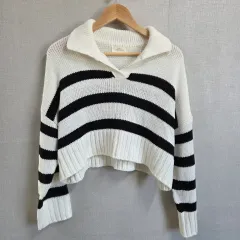 レディース カラーネック クロップド ニット セーター F