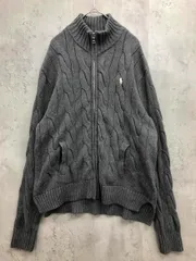POLO RALPH LAUREN ポロ ラルフローレン ジップ ケーブルニット スタンドカラー カーディガン sizeLG/グレー ◆■◎メンズ