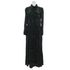 ザラ ZARA シャツワンピース 長袖 総柄 マキシ ロング XS グリーン ブラック /UO