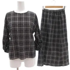 インディヴィ INDIVI セットアップ カットソー スカート 34 XS グレー 灰色 チェック柄  /AE