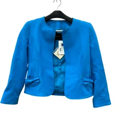 MN4 TARA JARMON タラジャーモン ジャケット 長袖 アセテート ヴィスコース ノーカラー ポケットリボン飾り レディース  M ブルー 2000000241388