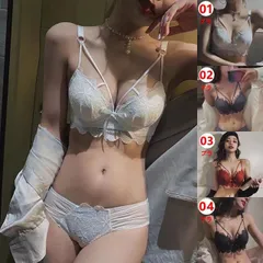 ブラジャー ブラ ダブルストラップ レース ノンワイヤー 3/4カップブラ 谷間メイク 美胸 脇高 上品 セクシー（04）