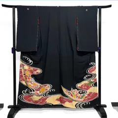 黒留袖　アンティーク　金駒刺繍　金彩　波　宝尽くし　舟　着物　014b d ms