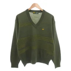 ゴールデンベア GOLDEN BEAR ニット セーター 長袖 M Vネック ロゴ 緑 グリーン /AE
