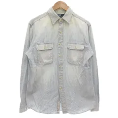 ポロ バイ ラルフローレン Polo by Ralph Lauren ワークシャツ 長袖 ストライプ M 紺 ネイビー 白 ホワイト /GV