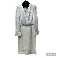 MN4  MADAM JOCONDE レディース　切替　長袖　肩パッド　タイトスカート　サタン調　ワンピース M ベージュ 付属リボン(タイ)付き　2000000173160のサムネイル