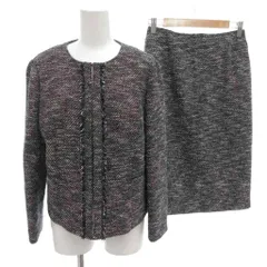 ロペピクニック ROPE Picnic セットアップ フリンジ ノーカラー ツイード ペンシルスカート 38 紺 ネイビー /FF