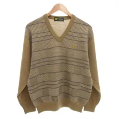 ゴールデンベア GOLDEN BEAR ニット セーター M 長袖 Vネック ロゴ  総柄 ベージュ /AE