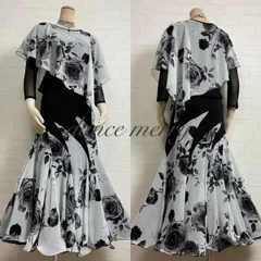 新品　社交ダンス　ツーピース　セットアップ　黒　白　グレー　豪華　パーティ　ワルツ　2040