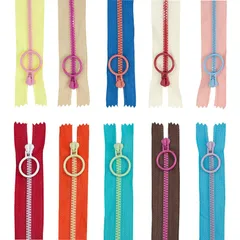 新品 UOPR ファスナー樹脂カラフルファスナー 10本セット リング型スライダー オープンファスナー DIY 手作り 裁縫 服装 手芸 修理 バッグ 35cm