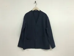 本物無印良品MUJIノーカラーテーラードシアサッカーシャツ長袖シャツメンズサーフアメカジミリタリーストリートスケーターワークビジネススーツモードドレスゴルフバイカーロック紺ネイビーM