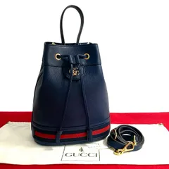 未使用保管品 GUCCI グッチ オフディア スモール バケットバッグ GG ロゴ レザー 2way 巾着 ハンドバッグ ショルダーバッグ ネイビー 59303