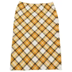 未使用 BURBERRY バーバリー チェック柄 タイトスカート ハーフ 膝丈 バックスリット ストレッチ UK12 オレンジ ホワイト ブラック レディース 古着 中古 USED