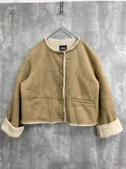 ZARA ザラ 8372/305/704 ダブルフェイス ゴールドボタン ジャケット sizeL/ベージュ ◆■ レディース