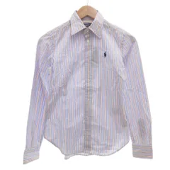 ラルフローレン RALPH LAUREN タグ付き スリムフィット シャツ ブラウス 2 ストライプ  ロゴ 長袖 紫 パープル /AE