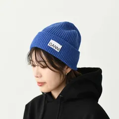 GANNI ガニー ニット帽 帽子 ビーニー リブニットウールビーニー A5020 A5353 A5354 レディース ブルー グリーン グレー カラバリ豊富 リブニット ロゴ 秋冬のサムネイル