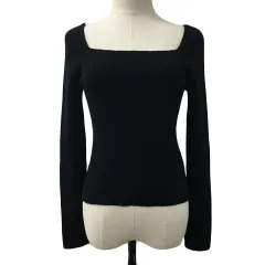 マーキュリーデュオ MERCURYDUO セーター ニット プルオーバー スクエアネック リブ 無地 長袖 F 黒 ブラック