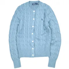 POLO RALPH LAUREN ポロ・ラルフローレン ケーブルニット コットンクルーネックカーディガン S ブルー ポニー刺繍 トップス g25134