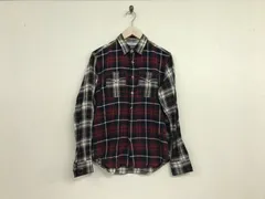 本物エディフィスEDIFICEコットン切り替えデザインチェック柄ネル長袖シャツメンズサーフアメカジミリタリーストリートスケーターワークビジネススーツモードドレスゴルフバイカーロック44S日本製紺ネイビーレッド赤