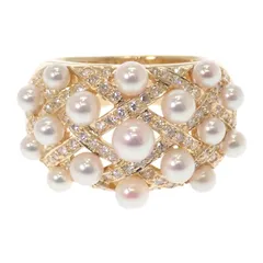 デザインジュエリー ベビーパール 13号 リング K18イエローゴールド 18金 ダイヤモンド パール レディース 美品【中古】【Aランク】