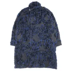 美品 08sircus ゼロエイトサーカス フローラル ジャガード シャギーコート ジャケット ブルゾン アウター 花柄 0 紺×黒 ネイビー レディース 古着 中古 USED