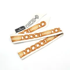 シャネル CHANEL ヘアアクセサリー アイボリー ブラウン ロゴ チェーン スカーフ ヘアバンド