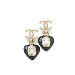 シャネル CHANEL ピアス イヤリング ゴールド ブラック ハート ビジュー ココマーク