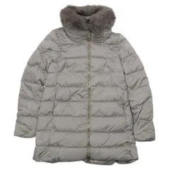 美品 HERNO ヘルノ Aライン ダウンコート ダウンジャケット フォックスファー襟 ミディ丈 アウター 36 ベージュ レディース 古着 中古 USED