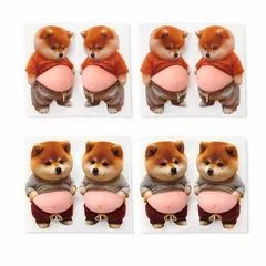 【4枚セット（合計8匹）】おなかぷにぷにシール 3Dステッカー マシュマロ・もちもち・ぷくぷく 犬モチーフ デコシール スマホケース・シール帳・ノートPC用