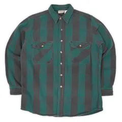 ファイブブラザー FIVE BROTHER 90s 90年代 ブロックチェック柄 ヘビーネルシャツ アメカジ 旧タグ フェード USA ヴィンテージ アメリカ 古着 メンズ シャツ グリーン × ブラック L-TALL【中古】