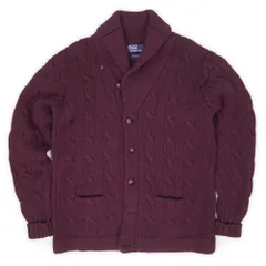 ポロラルフローレン POLO RALPH LAUREN 90s 90年代 ローゲージ ショールカラーカーディガン ウールニット ケーブル編み USA ヴィンテージ アメリカ 古着 メンズ 厚手 バーガンディ / エンジ M【中古】