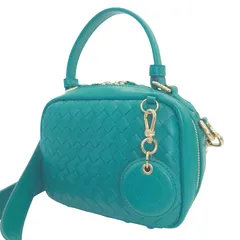 COLE HAAN コールハーン 編み込みレザー 2WAY ハンドバッグ ショルダーバッグ ターコイズ 中古