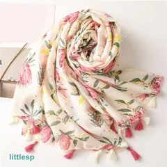 レディース 麻マフラー 夏リネン ストール スカーフ ナチュラル 水彩 フラワープリント柄 ファッション 夏用 V対策麻マフラー リネンスカー