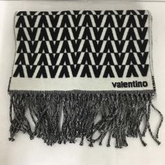 JAA19-13 ヴァレンティノ 未使用 カシミア Vロゴ マフラー 白 銀