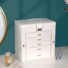 ジュエリーボックス アクセサリーボックス 持ち運び 5段 大容量 ミラー付き 鏡 収納 箱 B0X 5カラー メイクボックス 化粧箱 ネックレス 指