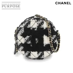 未使用 展示品 シャネル CHANEL ラウンド クラッチ チェーン ショルダー バッグ ツイード レザー ボア ブラック ホワイト AP0986 90308434