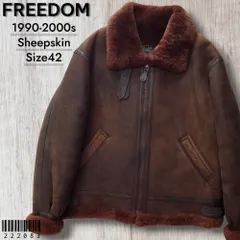 FREEDOMフリーダム■美品 1990-2000s 抜群のフェード感 羊革×羊毛 B-3 フライトジャケット 42 シープスキン リアルムートン ボンバージャケット ボア 本革 レザー こげ茶