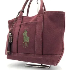ラルフローレン トートバッグ ビッグポニー キャンバス ワインレッド ポーチ付