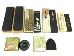 【ほぼ未使用】保管品 墨 固形墨 7点おまとめ 南松園製/中国製 古開文墨/墨運堂 素光/松山堂 宗二王/さぼく 蜡墨 1点/拓本墨 つりがね 1点 書道具 習字道具 筆記用具 文具 文房具 箱付