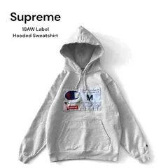 18AW Supreme × Champion Label Hooded Sweatshirt シュプリーム チャンピオン ラベルフーデッドスウェットシャツ プルオーバーパーカー 裏起毛 M ライトグレー オフホワイト ★M241