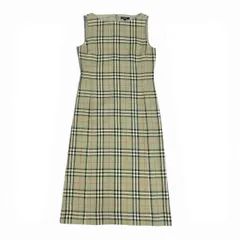 81a23 BURBERRY LONDON バーバリーロンドン ノバチェック ノースリーブワンピース リネンワンピース サイズ40 グリーン系 レディース 女性用 トップスk02i
