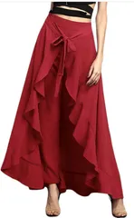【レッド】レディース ロングスカート フレア フレアスカート 無地  ロング ラップ風 ラップデザイン リボン付き ウエストリボン 体型カバー きれいめ 春夏
