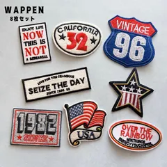 1231☆ビンテージ風英字ロゴアイロン刺繍ワッペン8枚