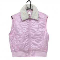 【新品】ワック 襟付き中綿ベスト ピンク 襟ボア 薄手 キルティング 襟ボア着脱可 レディース 2(M) ゴルフウェア WAAC