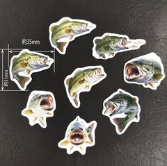 🐠🐠🐠※８枚ミニセット🎵🐠🐠🐠新品・送料込み🐠🐠🐠おまけ付き🎵　ブラックバスの捕食シーン・バイトシーン・迫力あるシーンがステッカーに！！！「ブラックバス・ポージング　防水　ステッカー８枚ミニセット」