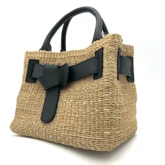 ヴィオラドーロ トゥモローランド アバカレザーベルト カゴバッグ トート レザー ナチュラル×黒 編み込み ハンドバッグ