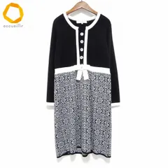 #wnc スーパービューティー Super Beauty ニット ワンピース 42 黒 リボン 花モチーフ ビジュー 切替 大きいサイズ レディース [984137]