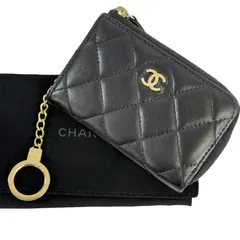 【人気・美品】CHANEL シャネル ココマーク ラムスキン マトラッセ キーリング L字ファスナー ジップ コインケース キーケース ゴールド金具 ランダムシール ブラック 黒色 AP0221 メンズ レディース ユニセックス 小銭入れ カードケース レザー