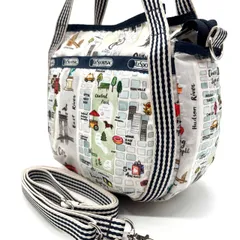 【良品】Lesportsac レスポートサック ショルダーバッグ トートバッグ ワンショルダーバッグ ハンドバッグ 2way ナイロン 総柄 ホワイト 白色 ユニセックス 男女兼用 メンズ レディース